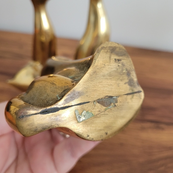 Vintage Solid Brass Cat Sculptures Set Of 3 Long Necks MCM Shows Wear - Picture 10 of 11